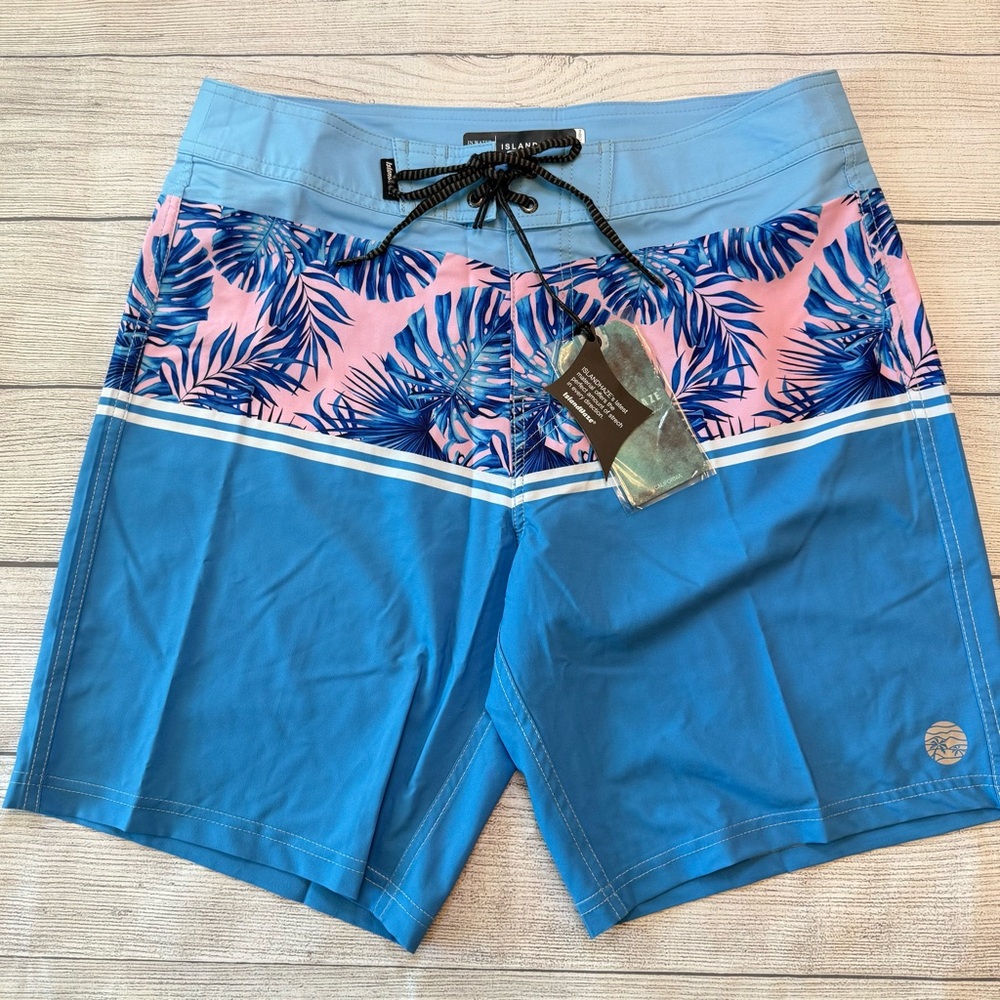 Island Haze Tropical Blue and Pink Men's Board Shorts